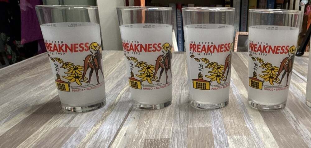 Set of 4 1992 Preakness Stakes 117th Pimlico Mint Julep Glasses Horse Racing
